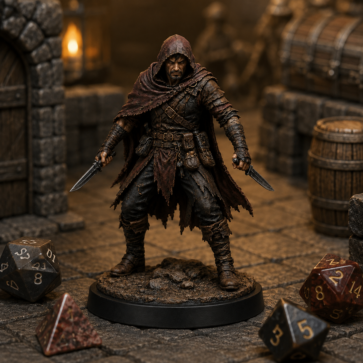 Bandit Rogue STL — DnD Fantasy Twin Daggers Cutpurse Miniature 3D Print Tabletop RPG