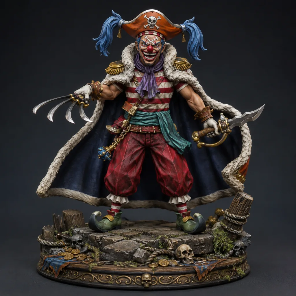 One Piece STL Buggy the Clown 3D Print - DND Anime Miniature Pirate Clown Statue — main view