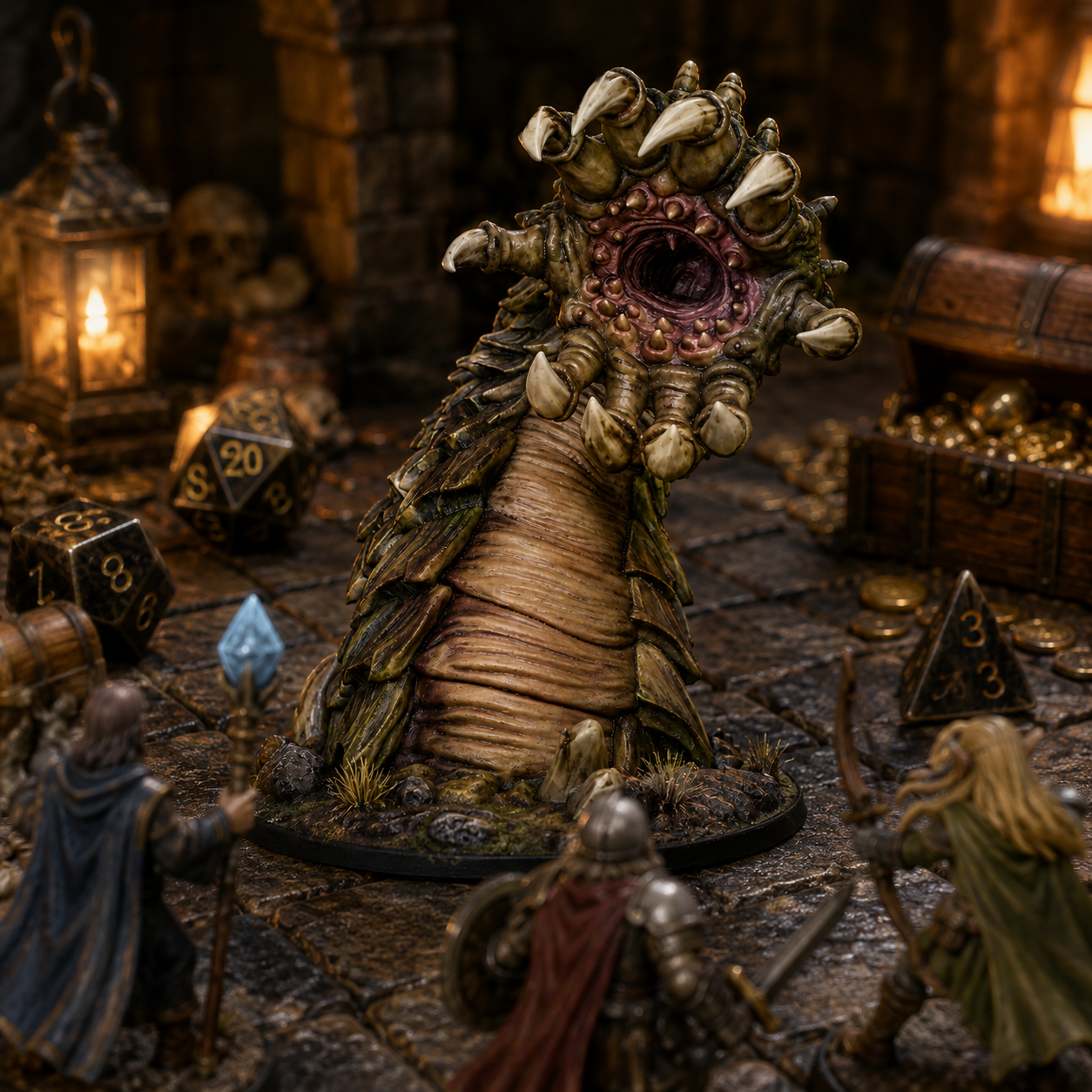 Giant Earth Worm STL — DnD Fantasy Purple Worm Miniature 3D Print Tabletop Boss — main view