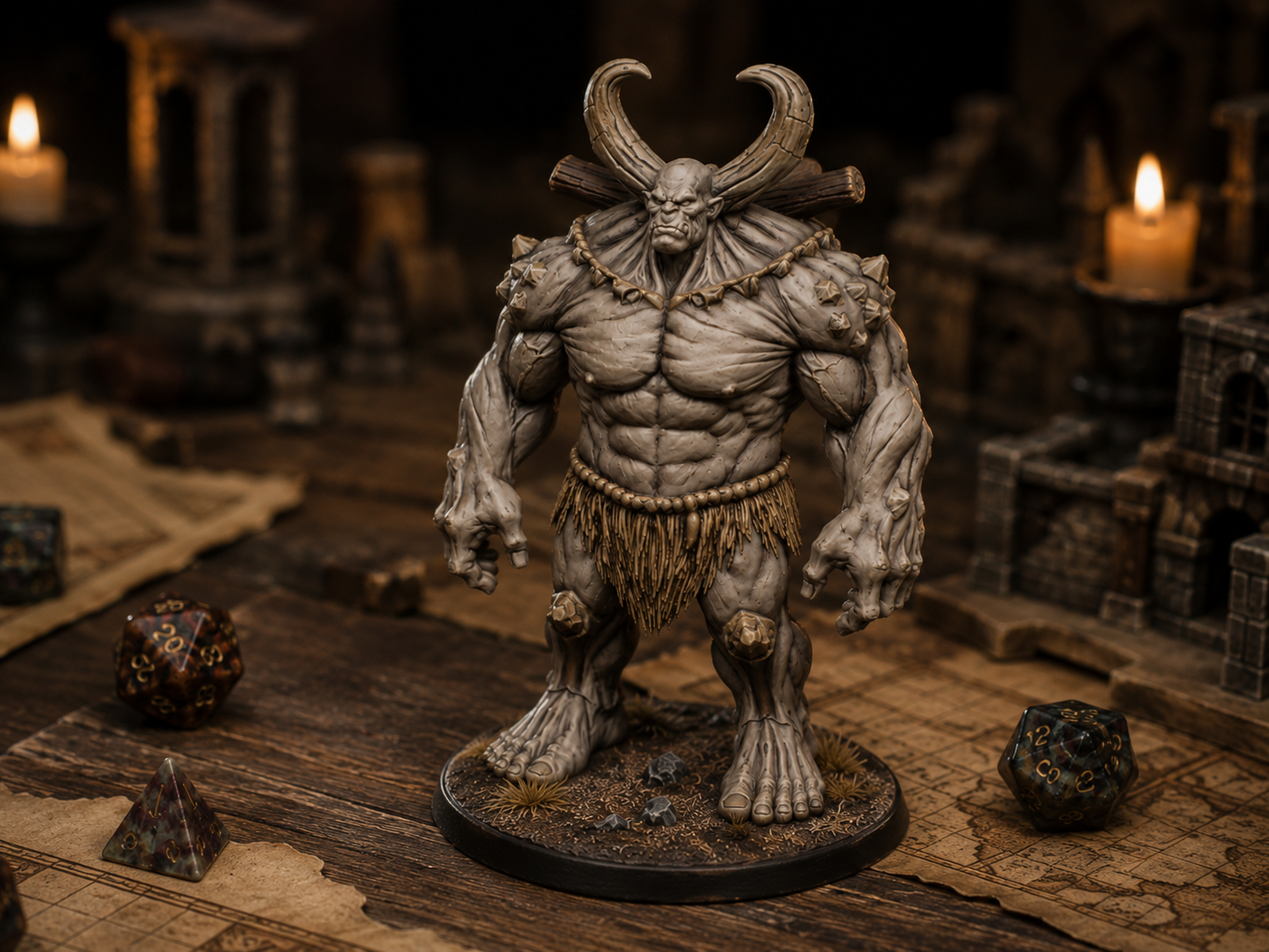 Horned Giant STL — DnD Fantasy Mountain Giant Boss Miniature 3D Print Tabletop — main view