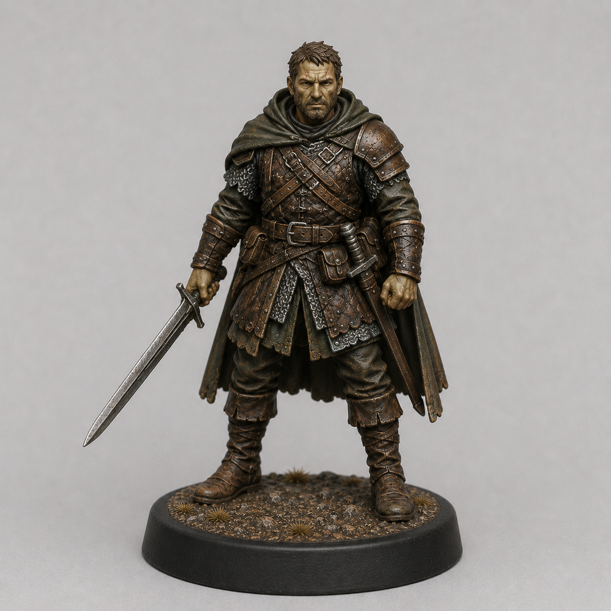 Mercenary Veteran STL — DnD Fantasy Old Sellsword Battle Scarred Warband Miniature 3D Print Tabletop — main view