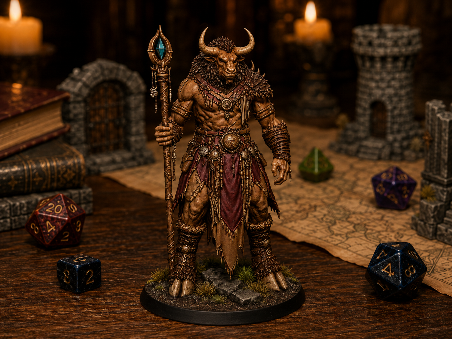 Minotaur Mage STL — DnD Fantasy Bull Shaman Spellcaster Miniature 3D Print Tabletop — main view