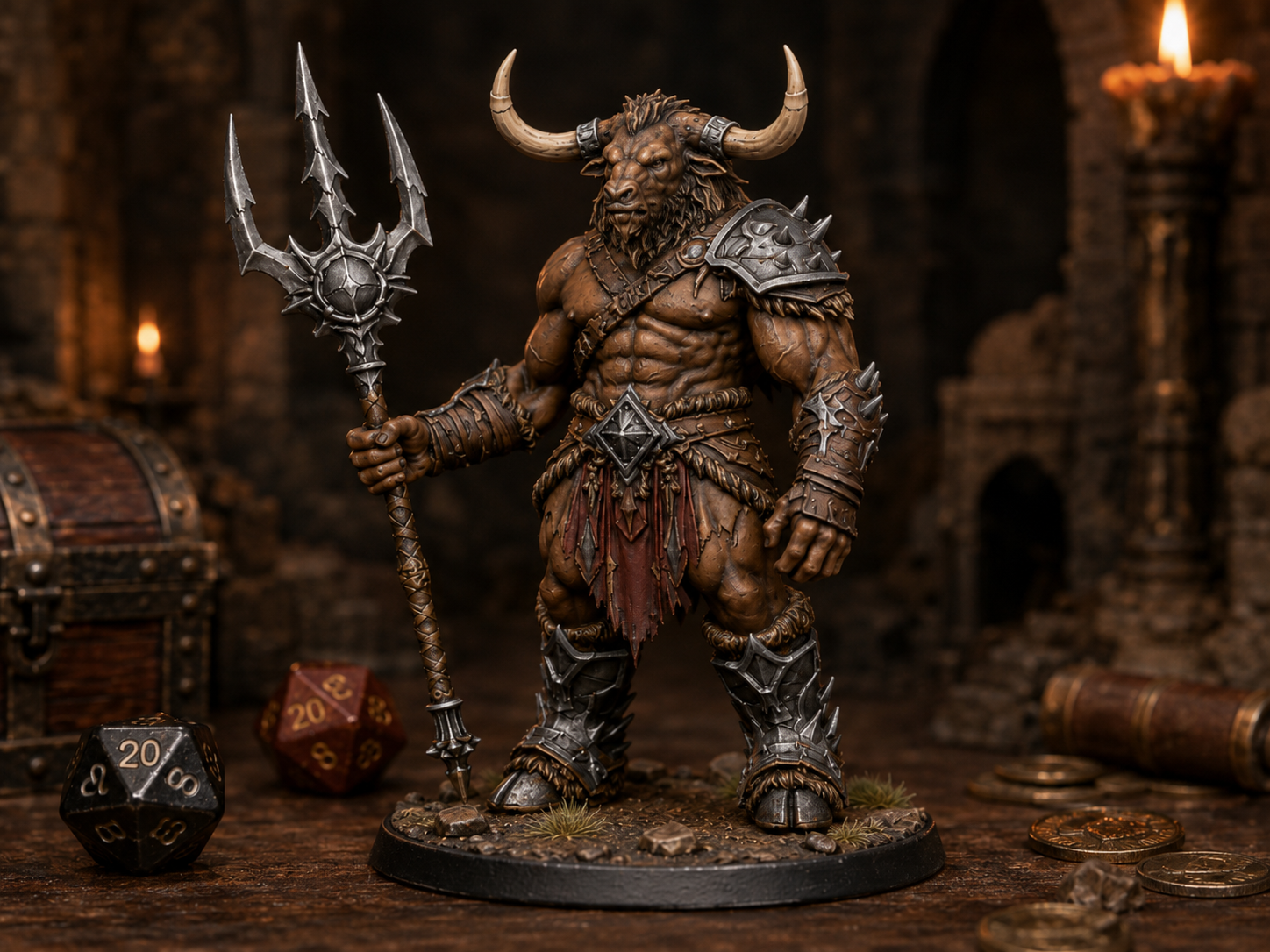 Minotaur Trident STL — DnD Fantasy Bull Gladiator Miniature 3D Print Tabletop RPG — main view