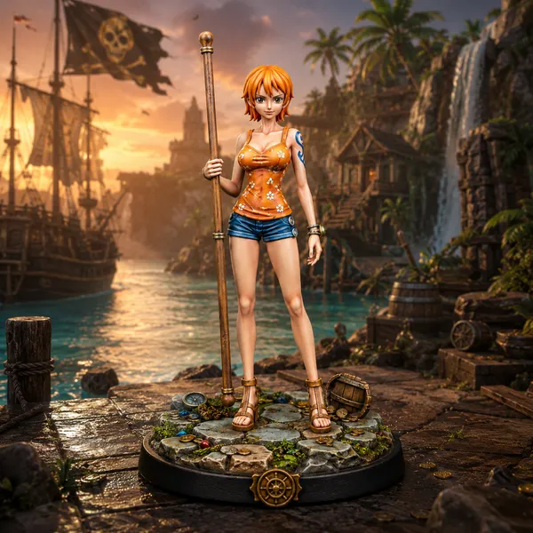 One Piece STL Nami Treasure Hunter 3D Print - DND Anime Miniature Navigator Statue — 3D printable STL