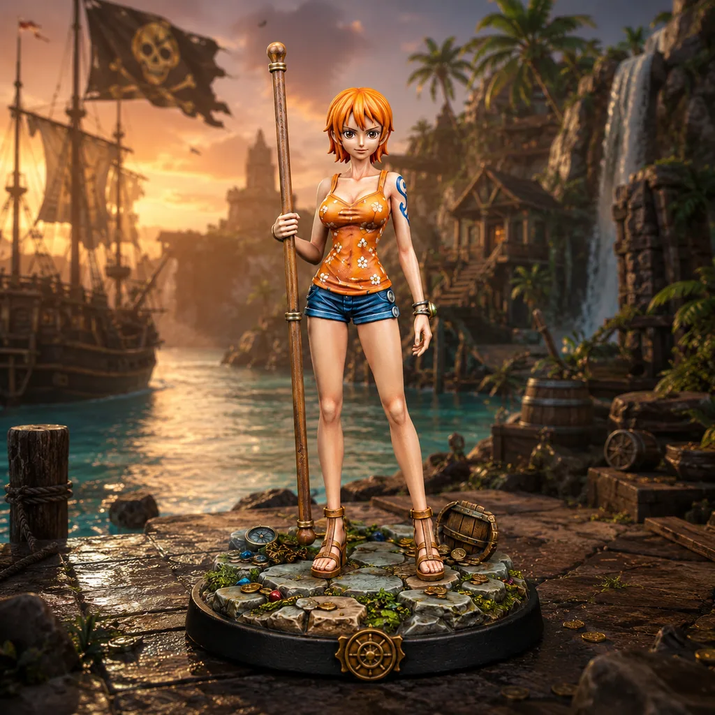 One Piece STL Nami Treasure Hunter 3D Print - DND Anime Miniature Navigator Statue — main view