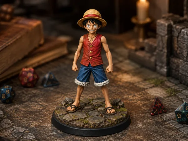 One Piece STL Luffy 3D Print - DND Anime Miniature Straw Hat Hero Dungeon Statue — 3D printable STL